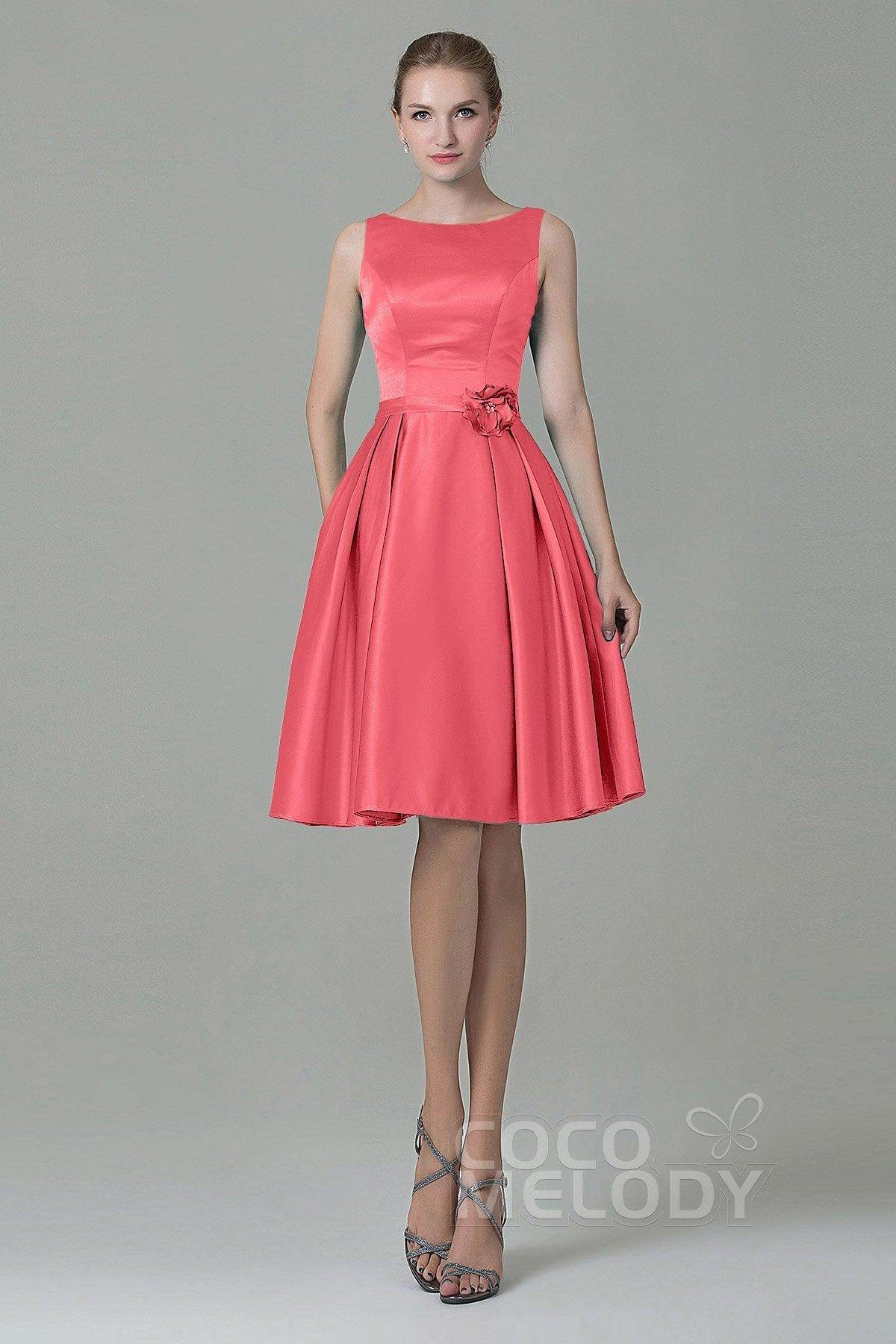 A-Line Knee Length Satin Bridesmaid Dress COZK1500B - COCOMELODY